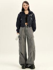 Women's Wide-Leg Cargo Jeans - Heavy-Duty American Style with Pocket Detail, Summer Loose Pants