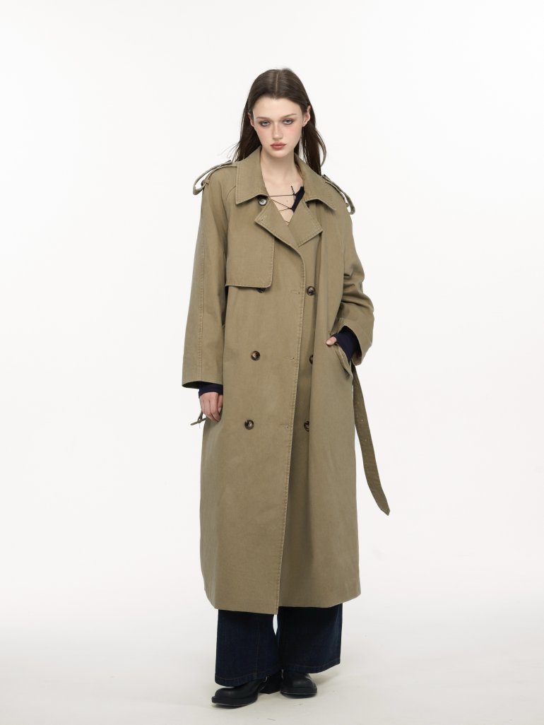 New Long Winter Trench Coat - Khaki Premium Women's Outerwear