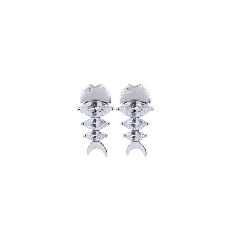 Fishbone Stud Earrings S925 Sterling Silver Creative B015